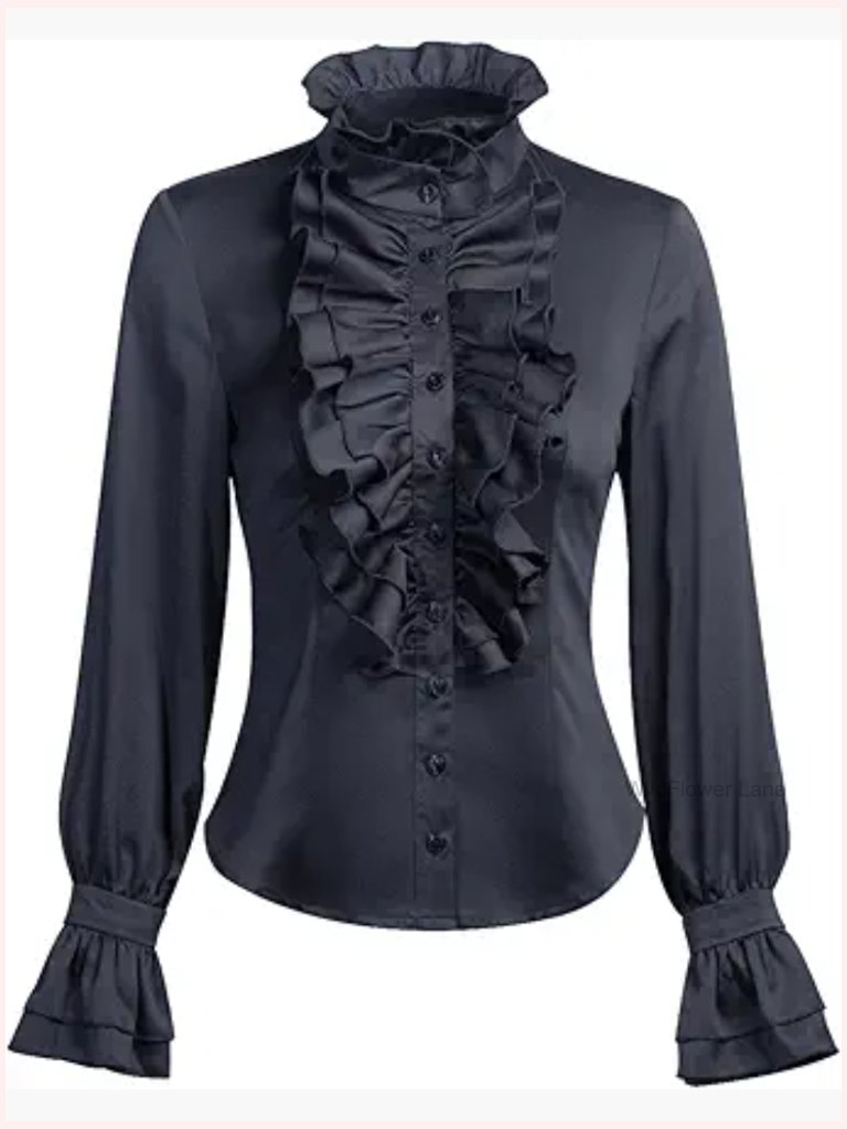 Victorian Gothic Ruffled Lotus Lace Lantern Long Sleeve Blouse Top